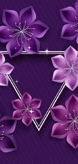 Elegant purple floral wallpaper with geometric design.