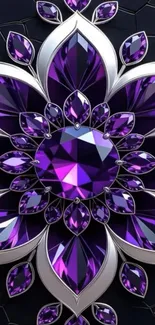 Purple gemstone with intricate silver outline design.