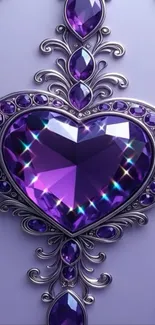 Purple heart-shaped gemstone wallpaper with ornate decorations.
