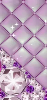 Elegant purple quilted wallpaper with gemstones.