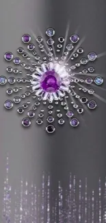 Elegant mobile wallpaper with purple gemstones on grey background.