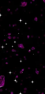 Purple gemstones and stars on a black background.