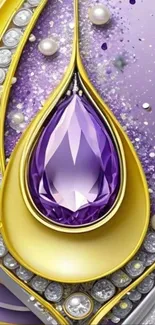 Luxurious wallpaper with purple gemstone and gold detailing.