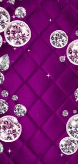 Purple wallpaper with dazzling diamonds floating elegantly.