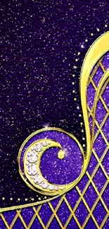 Luxurious purple and gold mobile wallpaper with sparkling details.