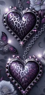 Elegant purple heart with floral and butterfly accents.