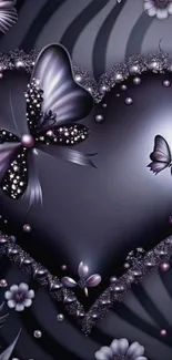 Purple heart and butterflies with floral accents.