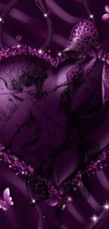 Purple heart wallpaper with floral design.