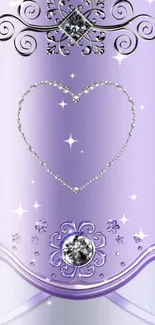 Elegant purple wallpaper featuring heart and diamonds.