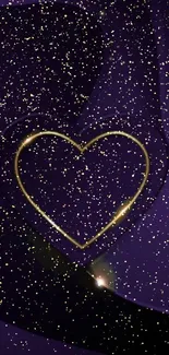 Purple heart wallpaper with gold accents and shimmering stars.