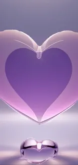 A glowing purple heart mobile wallpaper with elegant design.