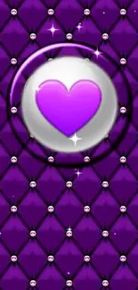 Elegant purple heart on diamond-patterned wallpaper.