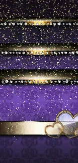 Elegant purple wallpaper with hearts and gold accents for mobile.