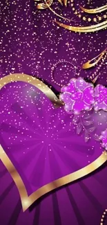 Purple heart and gold floral wallpaper with elegant design