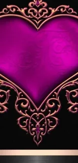 Elegant wallpaper with a purple heart and gold design on dark background.