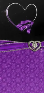 Elegant purple heart wallpaper with ribbon and patterns.