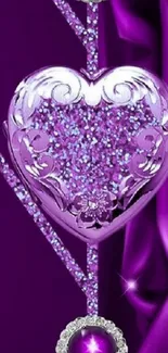 Elegant purple heart wallpaper with glittering accents.