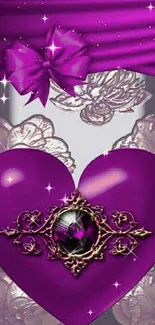 Elegant purple heart with floral design mobile wallpaper.