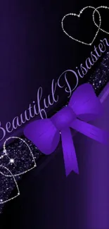 Elegant purple wallpaper with bow and hearts.