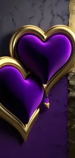 Purple and gold heart-shaped design wallpaper.