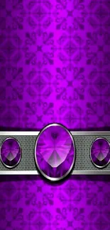 Elegant purple wallpaper with jeweled accents and intricate patterns.