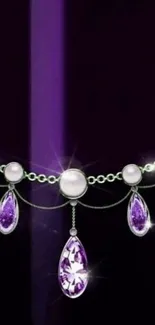 Elegant mobile wallpaper with purple jewels and pearls.