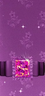 Elegant purple wallpaper with jewel and floral design.