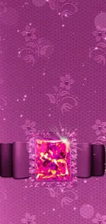 Elegant mobile wallpaper with purple tones, floral patterns, and jewel accent.