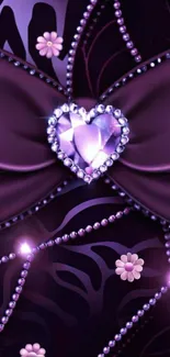 Purple jewel-themed wallpaper with heart motif and floral designs.