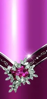 Elegant purple wallpaper with a jewel and intricate design.