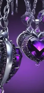 Intricate purple heart-shaped jewelry on elegant wallpaper.