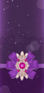 Elegant purple mobile wallpaper with lace and bow design.