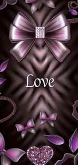 Purple themed love wallpaper with bows and hearts.