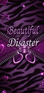 Purple wallpaper with hearts and zip design.