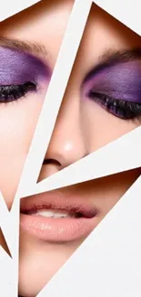 Purple makeup art with geometric shapes.