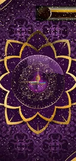 Elegant purple mandala wallpaper with golden accents.