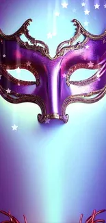 Purple mask illustration with elegant design and glow effect.