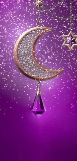 Purple moon and stars mobile wallpaper with elegant design.