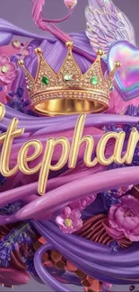 Purple wallpaper with crown and gold name 'Stephanie'.