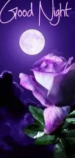 Purple rose and moon under night sky in serene wallpaper.