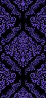 Intricate purple ornate design on black wallpaper background.