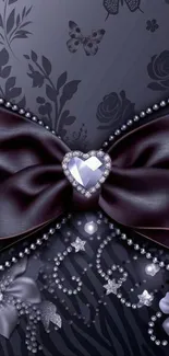 Elegant wallpaper with purple ribbon and diamond heart design.