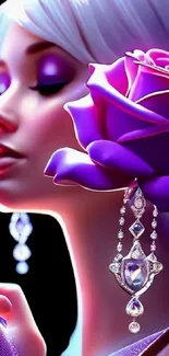 Elegant artwork of purple rose and decorative elements.