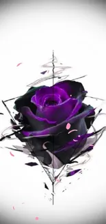 Purple rose with abstract geometric accents on a mobile wallpaper.