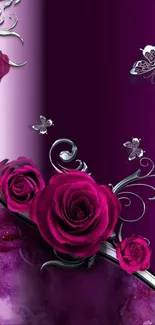 Purple rose and butterfly wallpaper design.