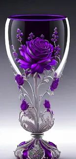 Purple rose within an ornate glass design wallpaper.