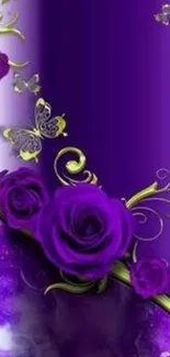 Elegant mobile wallpaper with purple roses and butterfly design.