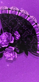 Purple wallpaper with roses and lace patterns for mobile.