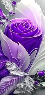 Elegant purple rose mobile wallpaper with intricate floral design.