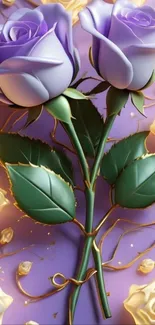 Elegant purple roses with gold accents wallpaper